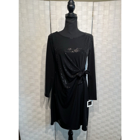 Clara Sun Woo Womens Black Sequin Midi Cocktail Dress Size Small Swiftie Sparkle - Picture 1 of 11